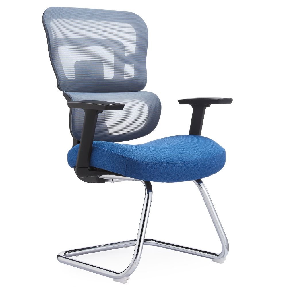 Silla de visita Gersa Zoe con respaldo en malla, brazos ajustables negros y base trineo cromada