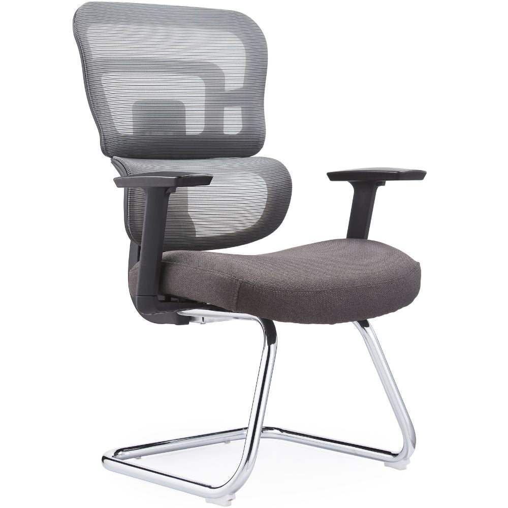 Silla de visita Gersa Zoe con respaldo en malla, brazos ajustables negros y base trineo cromada