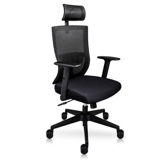 SILLA NOGAL BEAT ATHENAS NEGRO | Silla con Cabecera | Base Nylon | Respaldo Ajustable | Asiento Tapizado | Cabecera Ajustable | Brazos | Negro | Interior - ATHENAS NEGRO - MOBILIARIO EN MOVIMIENTO - NOGAL BEAT - Sillas para oficina
