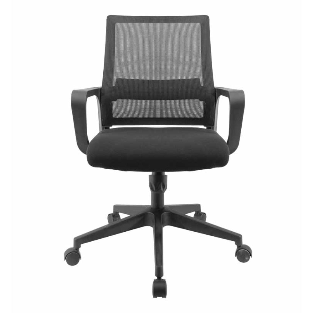 Silla de oficina operativa Gersa E-17551-INY negra con respaldo en malla, asiento tapizado y base de nylon