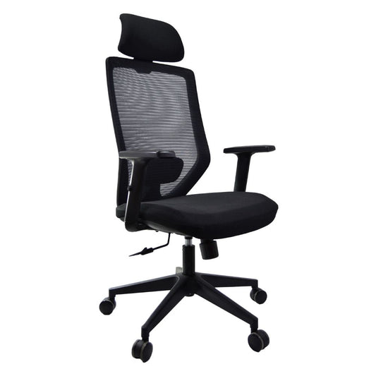 SILLA NOGAL BEAT E-20651N | Silla Gerencial | Respaldo Polipropileno | Descansabrazos Ajustable | Base Nylon | Tapiz Malla | Asiento Cabecera Tela | Cabecera Ajustable | Interior - E-20651N - GERSA - NOGAL BEAT - Sillas para oficina