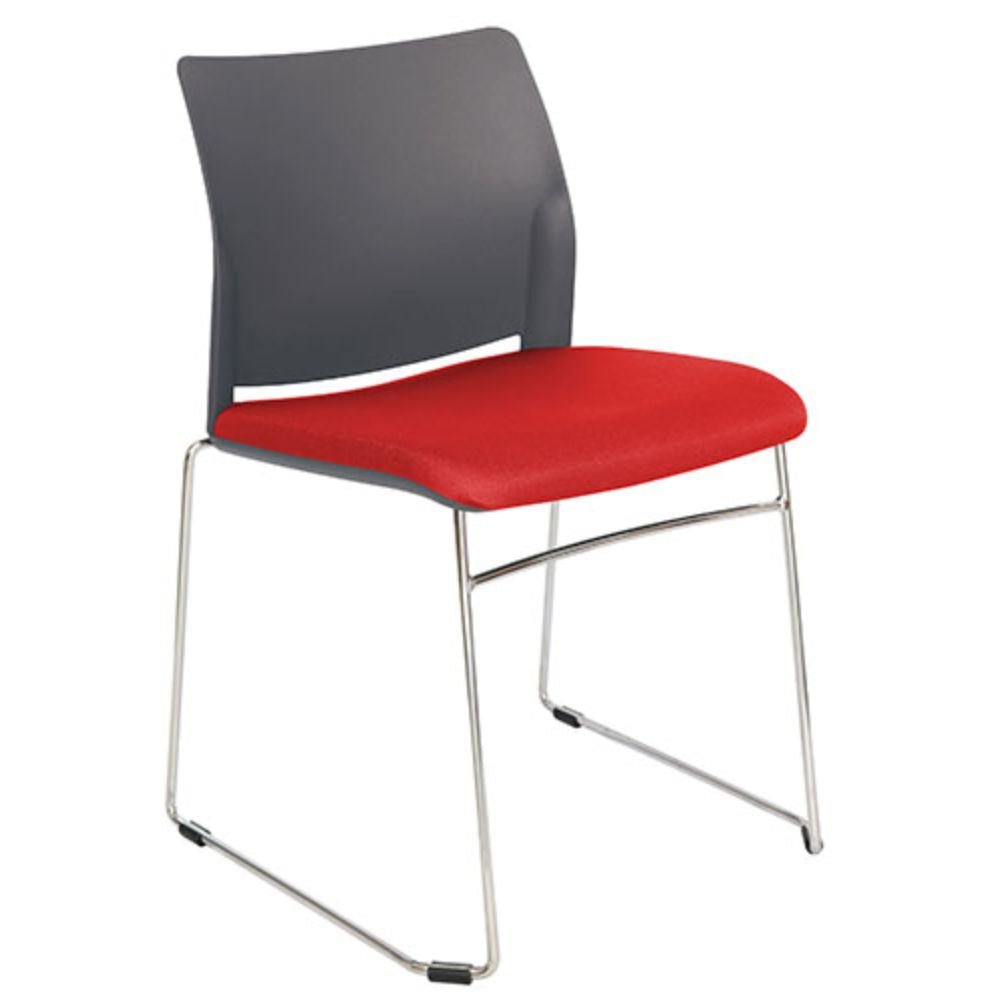 Silla de visita OFFIHO ALPHA OHV-107 con base trineo cromada, respaldo de polipropileno y asiento tapizado