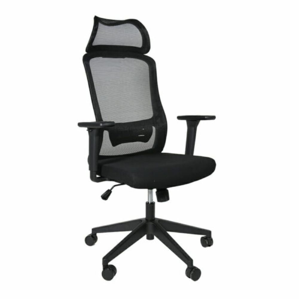 Silla ejecutiva OFIK 950 H7 negra con respaldo en mesh, soporte lumbar ajustable y cabecera fija.