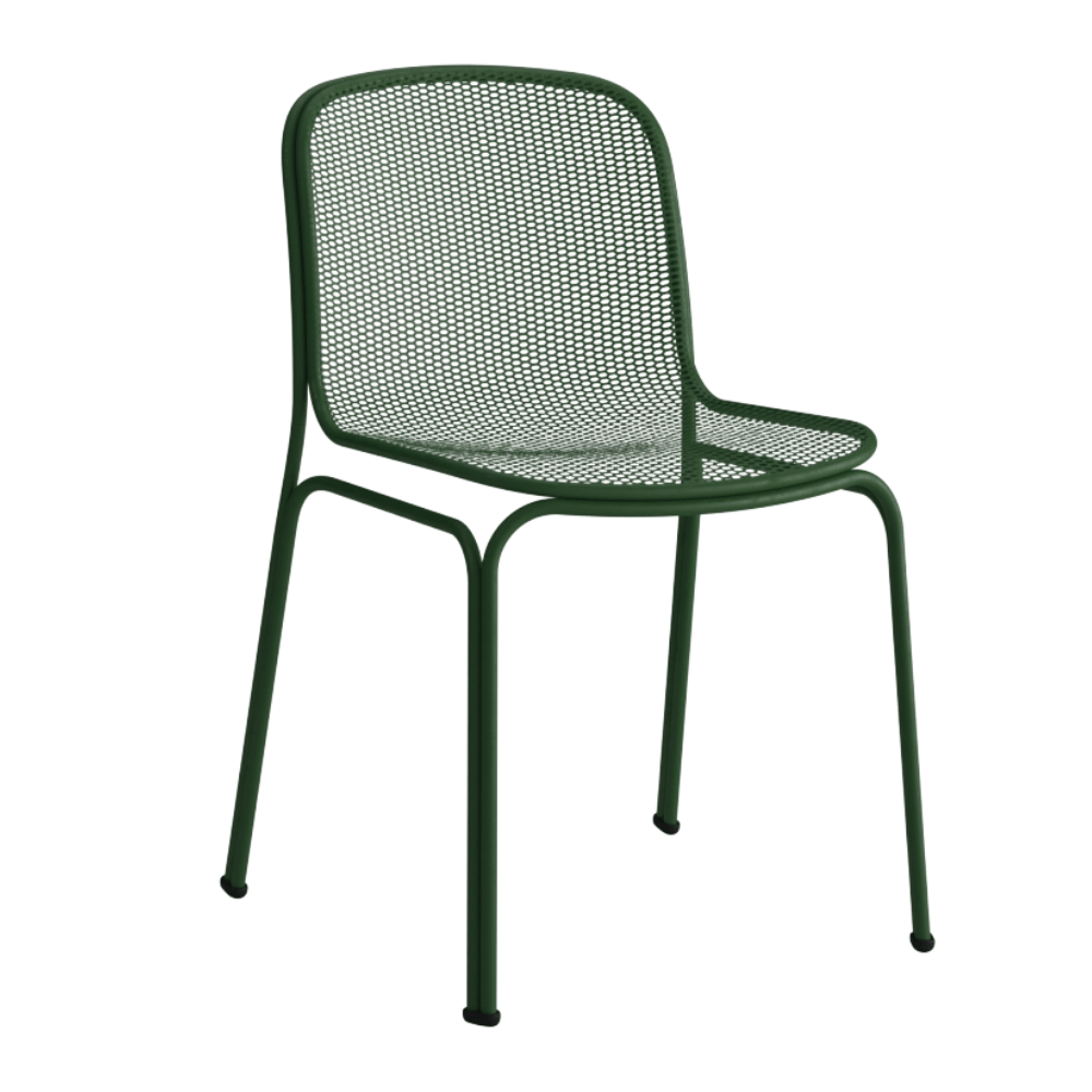 Silla de terraza Colos Villa 1 en estructura de acero tubular con asiento de malla metálica, varios colores.