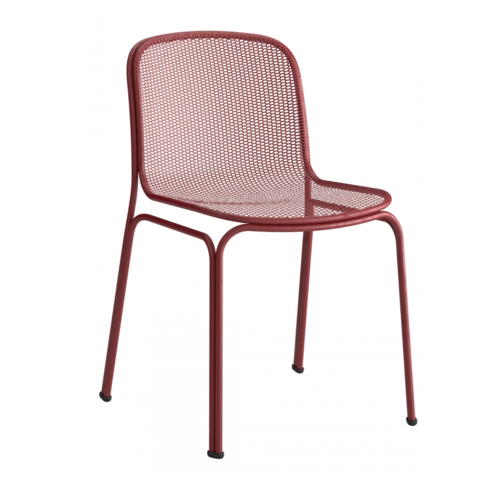 Silla de terraza Colos Villa 1 en estructura de acero tubular con asiento de malla metálica, varios colores.