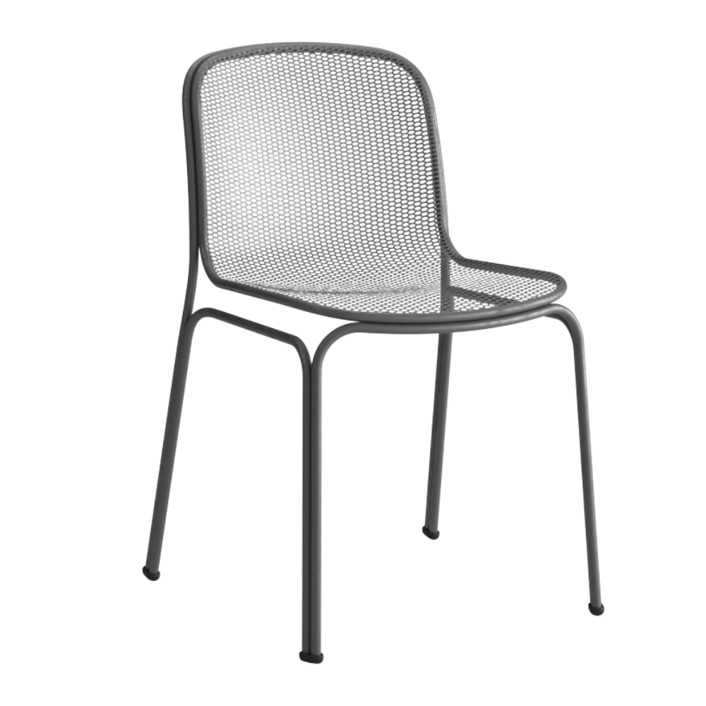 Silla de terraza Colos Villa 1 en estructura de acero tubular con asiento de malla metálica, varios colores.