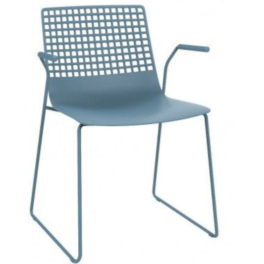 SILLA RESOL WIRE PATIN ARMCHAIR | Silla Ocasional de Visita | Carcasa Fibra Vidrio | Polipropileno | Estructura Trineo Acero | Brazos | Apilable | Interior - 04210 - Resol - NOGAL BEAT - Sillas
