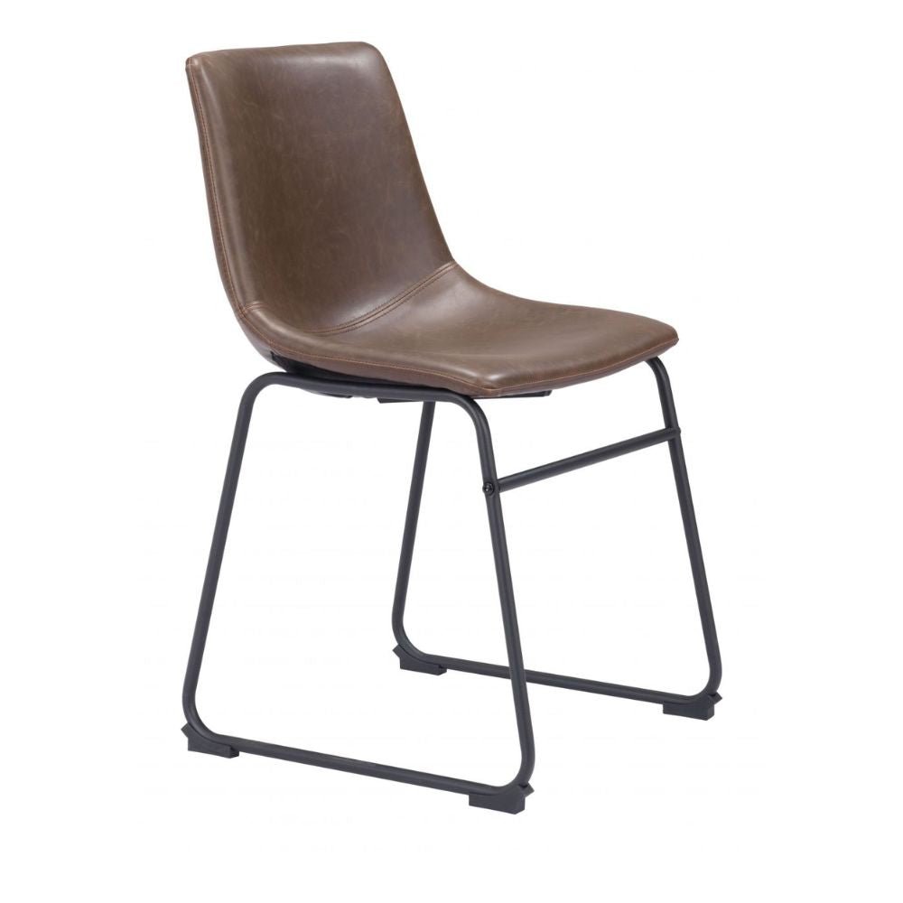 SILLA ZUO VINTAGE ESPRESSO | Silla para Comedor | Base Trineo Acero Negro | Marrón | Piel Sintética 100% Poliuretano | Interior - 100505 - Zuo - NOGAL BEAT - Sillas