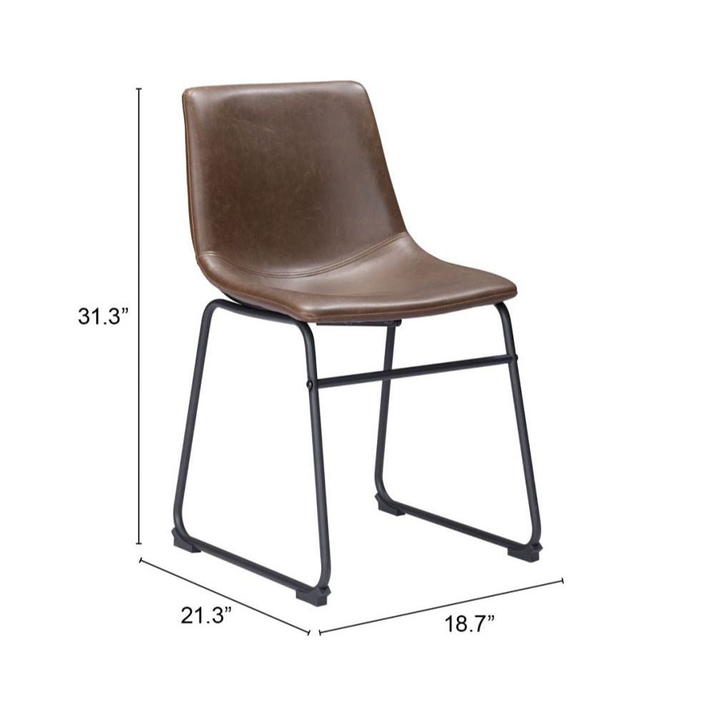 SILLA ZUO VINTAGE ESPRESSO | Silla para Comedor | Base Trineo Acero Negro | Marrón | Piel Sintética 100% Poliuretano | Interior - 100505 - Zuo - NOGAL BEAT - Sillas