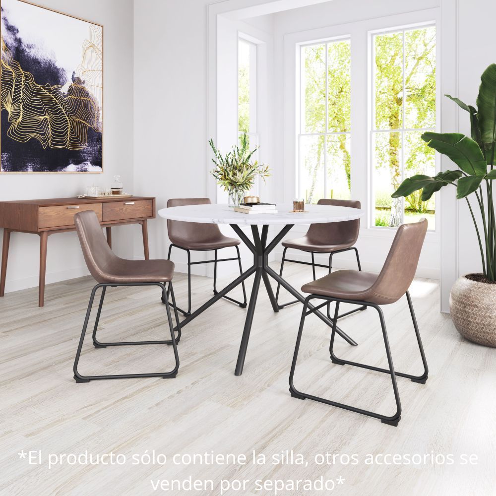 SILLA ZUO VINTAGE ESPRESSO | Silla para Comedor | Base Trineo Acero Negro | Marrón | Piel Sintética 100% Poliuretano | Interior - 100505 - Zuo - NOGAL BEAT - Sillas