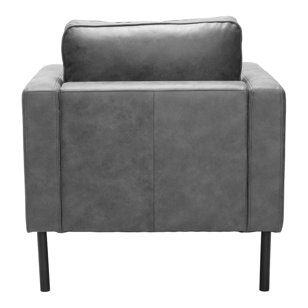 Sillón con Descansabrazos para Área de Descanso - ZUO DECADE - Vintage Gris - Asiento y Respaldo Tapizados en Piel Sintética - 109903 - Zuo - NOGAL BEAT - Sillón Ocasional