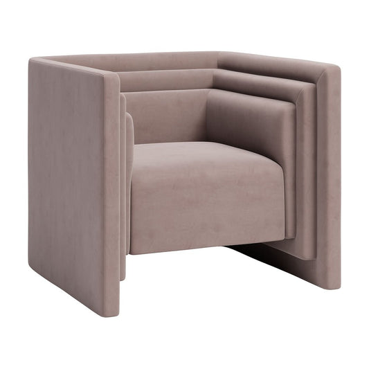 Sillón con Descansabrazos para Spa - ZUO TRIPPEL - Taupe - Asiento y Respaldo Tapizados en Tela Tipo Terciopelo - 110482 - Zuo - NOGAL BEAT - Sillón Ocasional