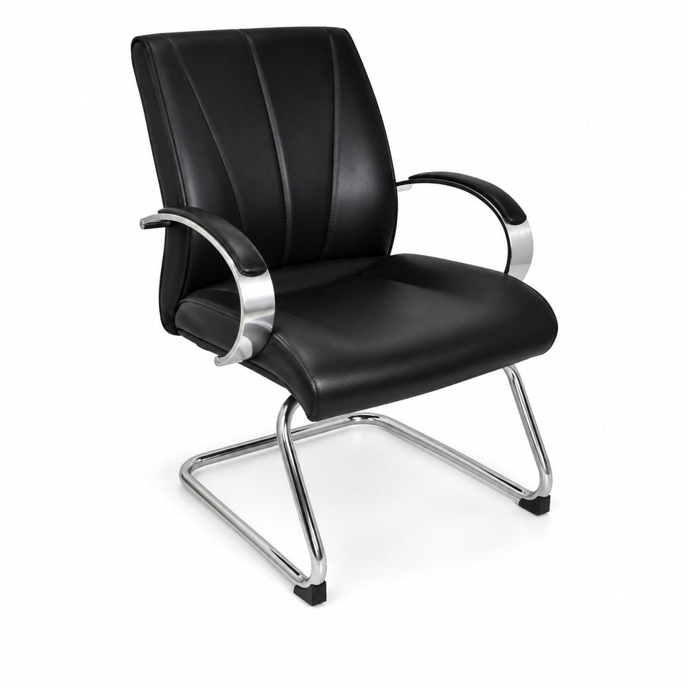 Sillón de Oficina de Visita Respaldo Medio - VERSA ALTUS AVANTI VISITANTE - Estructura Aluminio - Asiento y Respaldo Tapizado en Piel Espuma Pu - AL-255 - VERSA - NOGAL BEAT - Silla de Visita