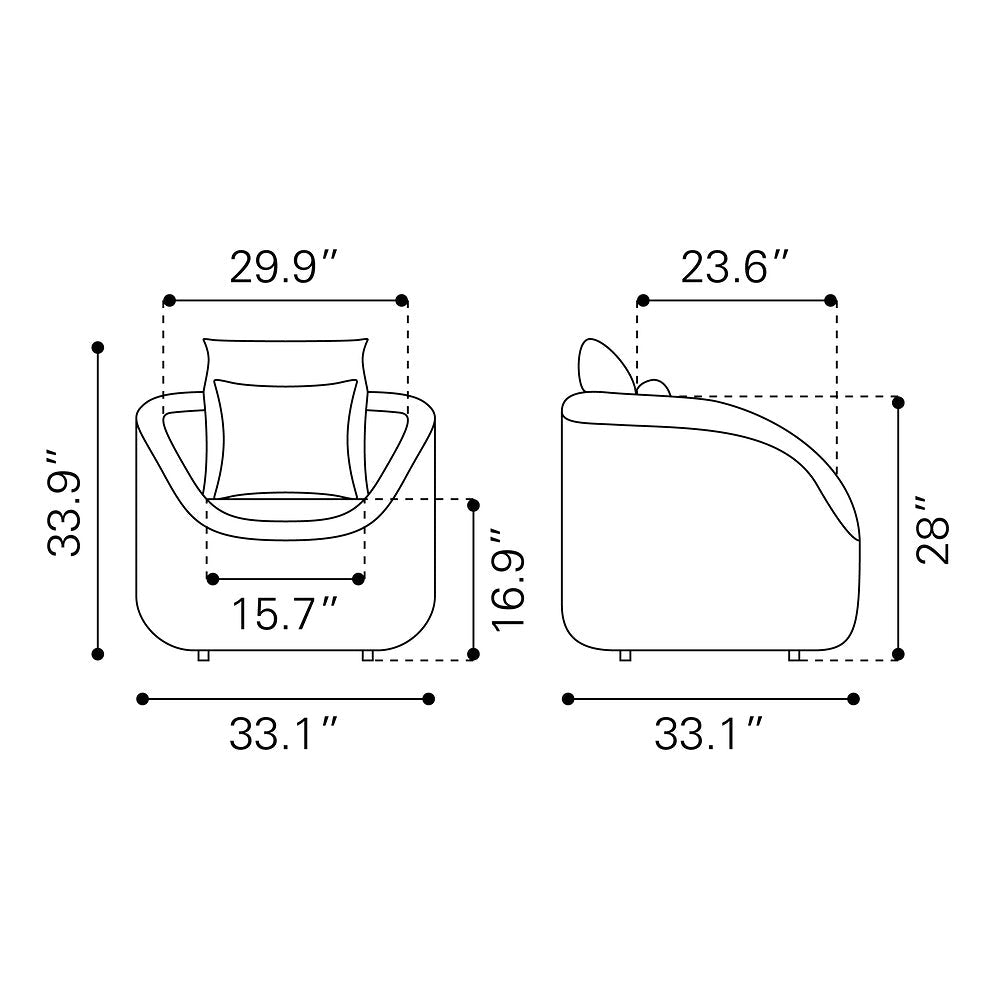 Sillón de Terraza para Zona de Jardín - ZUO CORAL REEF - Gris - Asiento y Respaldo Tapizados con Tela para Exterior - 704025 - Zuo - NOGAL BEAT - Sofá de Terraza