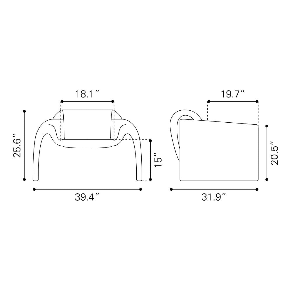 Sillón Ocasional para Área de Descanso - ZUO HORTEN - Café - Asiento y Respaldo Tapizados en Piel Sintética - 110025 - Zuo - NOGAL BEAT - Sillón Ocasional