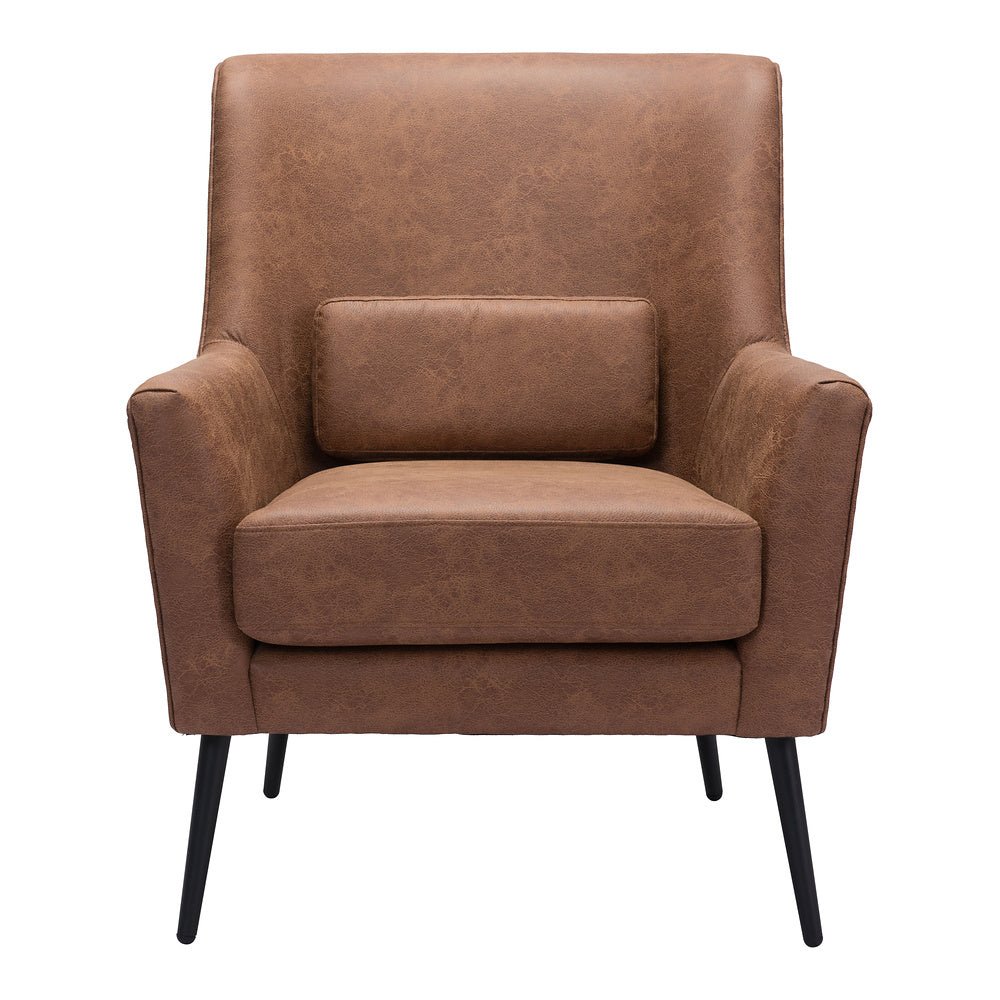 Sillón Ocasional para Área de Descanso - ZUO ONTARIO - Vintage Café - Asiento y Respaldo Tapizados en Piel Sintética - 109049 - Zuo - NOGAL BEAT - Sillón Ocasional