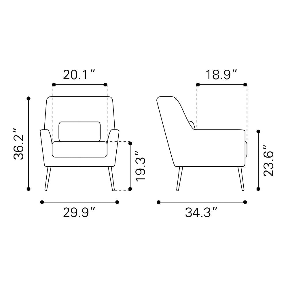 Sillón Ocasional para Área de Descanso - ZUO ONTARIO - Vintage Café - Asiento y Respaldo Tapizados en Piel Sintética - 109049 - Zuo - NOGAL BEAT - Sillón Ocasional