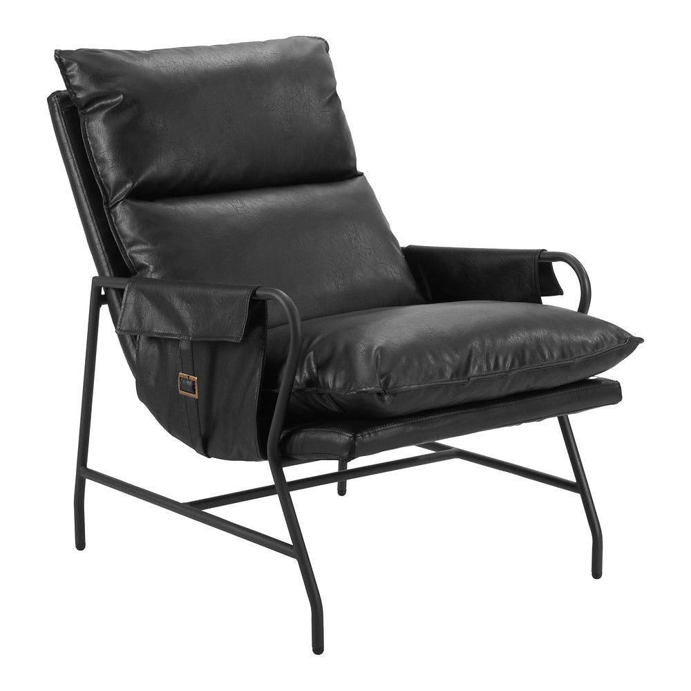 Sillón Ocasional para Coworking - ZUO HALAUS - Negro - Asiento y Respaldo Tapizados en Piel Sintética - 110204 - Zuo - NOGAL BEAT - Sillón Ocasional