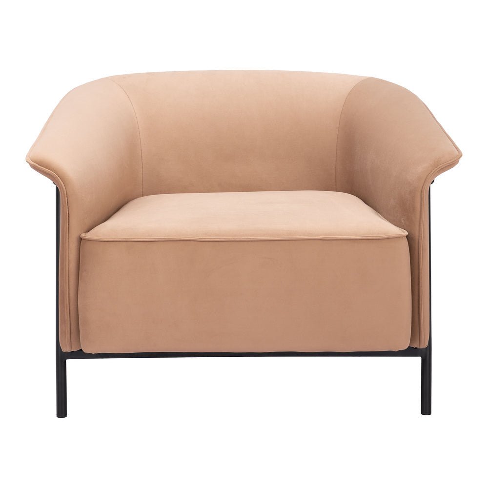 Sillón Ocasional para Recepción - ZUO BURRY - Camel - Asiento y Respaldo Tapizados - 110117 - Zuo - NOGAL BEAT - Sillón Ocasional