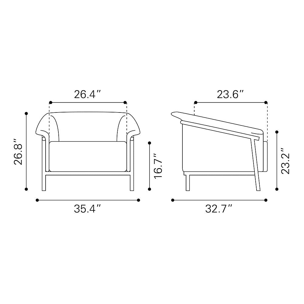 Sillón Ocasional para Recepción - ZUO BURRY - Gris Pizarra - Asiento y Respaldo Tapizados en Lino Sintético - 110116 - Zuo - NOGAL BEAT - Sillón Ocasional