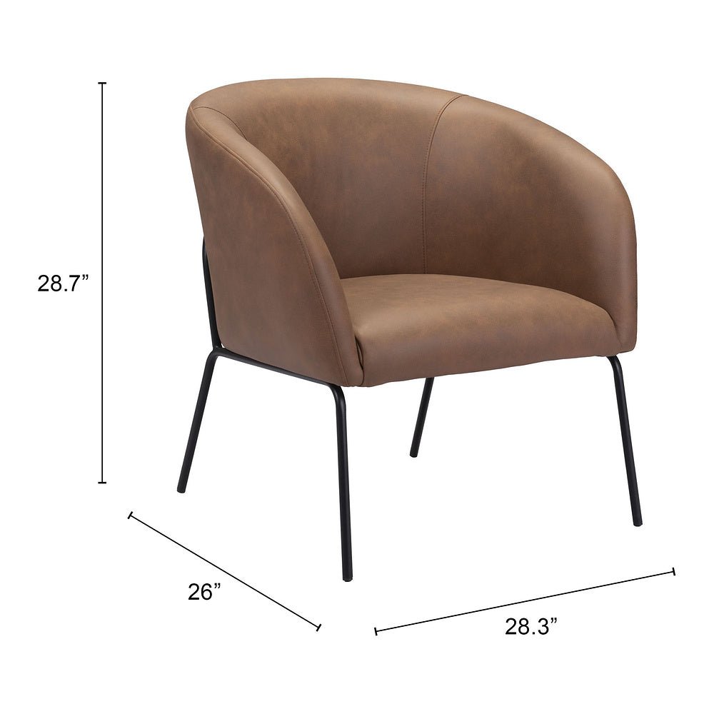 Sillón Ocasional para Recepción - ZUO QUINTEN - Varios Colores - Asiento y Respaldo Tapizados en Piel Sintética - 109055 - Zuo - NOGAL BEAT - Sillón Ocasional