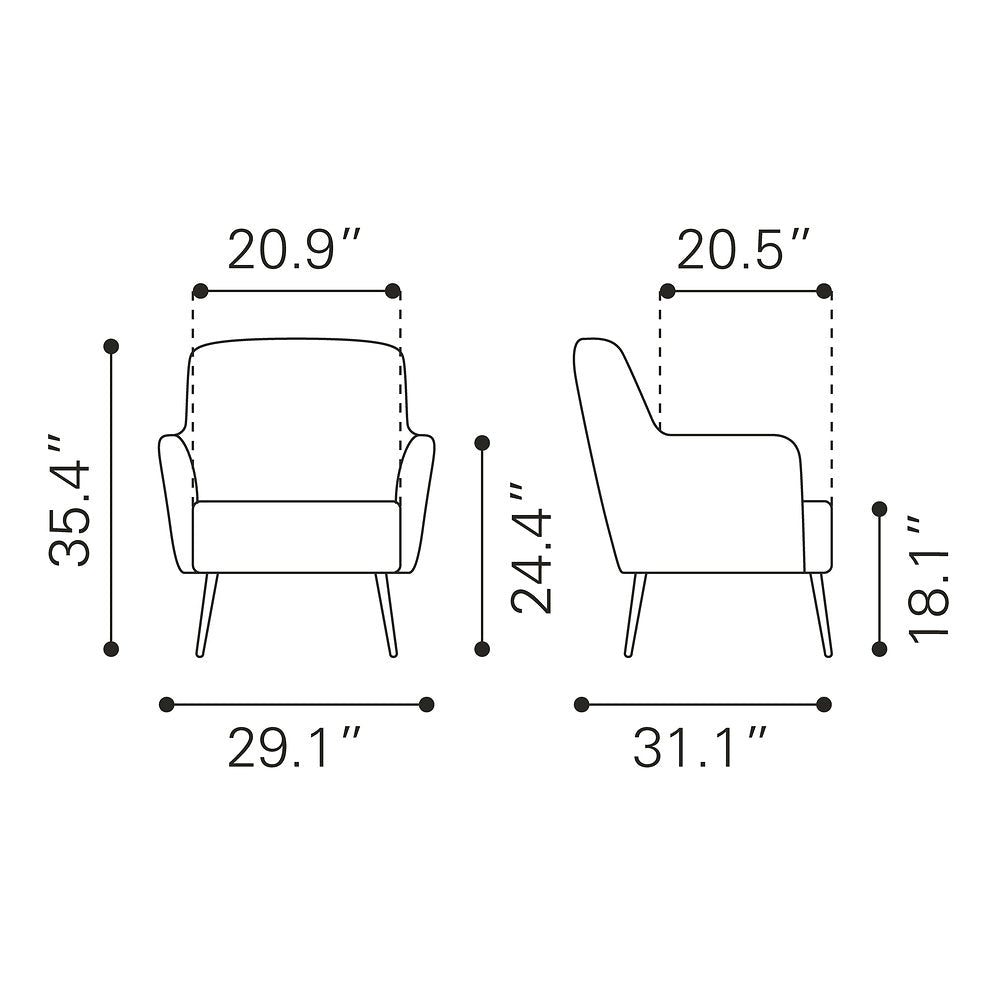 Sillón Ocasional para Recepción - ZUO TASMANIA - Varios Colores - Asiento y Respaldo Tapizados en Piel Sintética - 109054 - Zuo - NOGAL BEAT - Sillón Ocasional