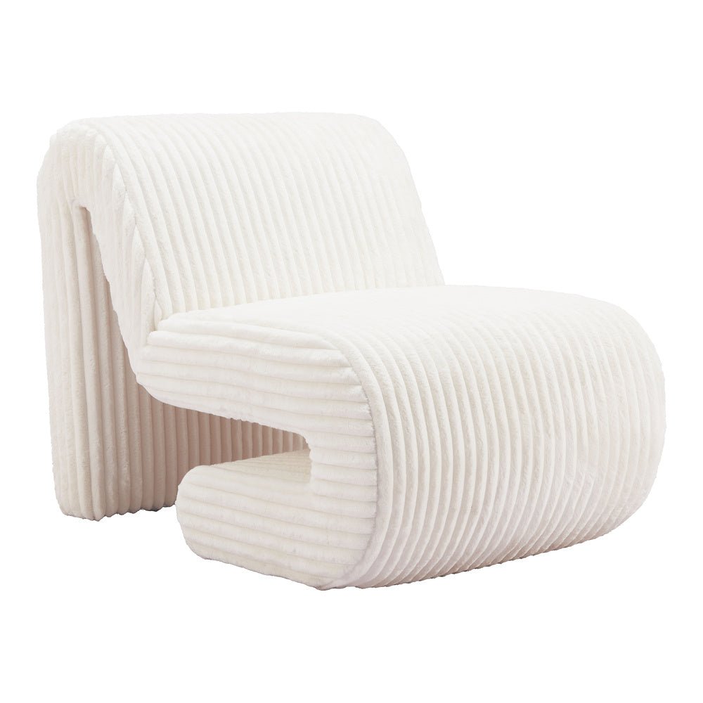 Sillón Ocasional para Salón de Belleza - ZUO OPAM - Blanco - Asiento y Respaldo Tapizados en Pana - 110283 - Zuo - NOGAL BEAT - Sillón Ocasional