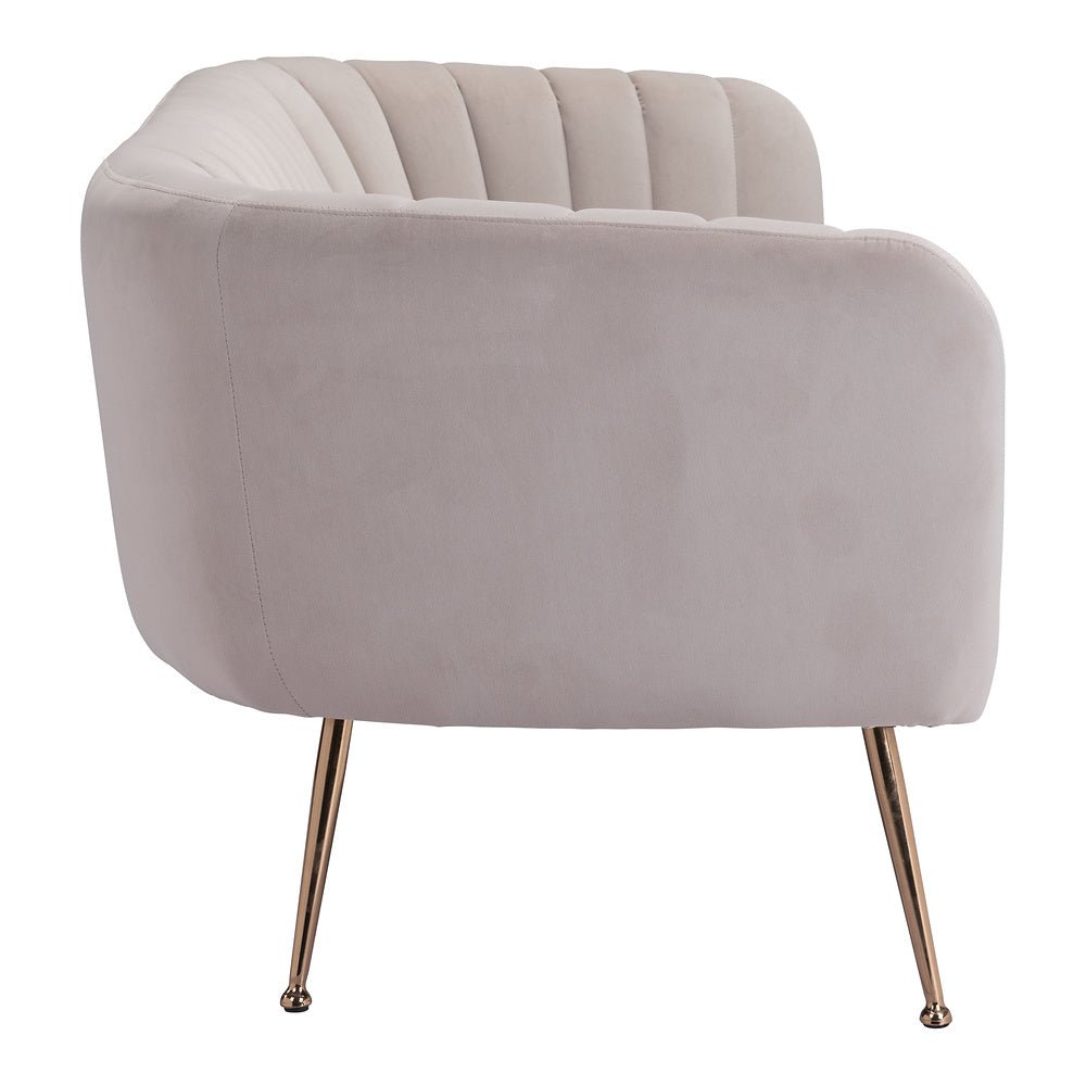 Sofá para Consultorio 3 Plazas - ZUO DECO - Beige - Asiento y Respaldo Tapizados en Tela Tipo Terciopelo - 101853 - Zuo - NOGAL BEAT - Sillón Ocasional