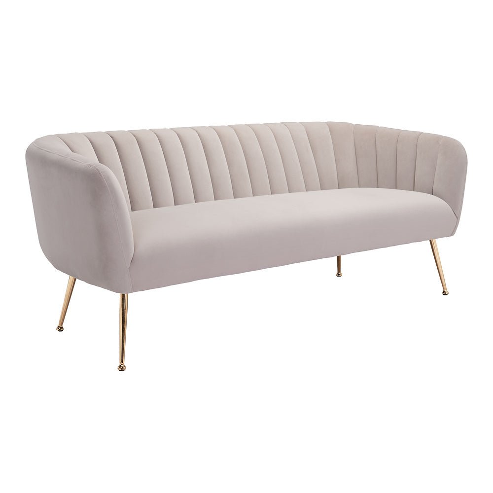 Sofá para Consultorio 3 Plazas - ZUO DECO - Beige - Asiento y Respaldo Tapizados en Tela Tipo Terciopelo - 101853 - Zuo - NOGAL BEAT - Sillón Ocasional