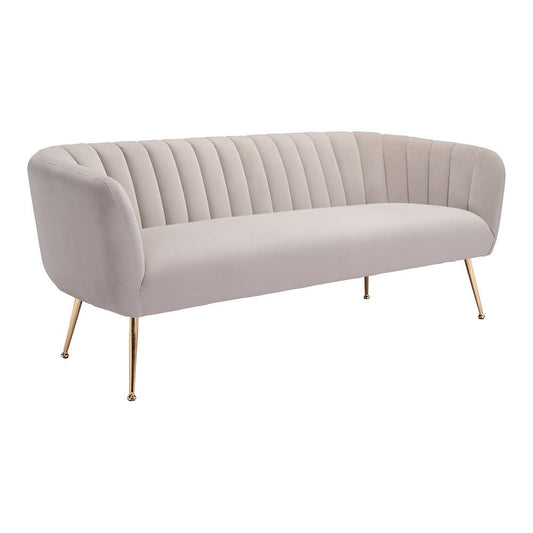 Sofá para Consultorio 3 Plazas - ZUO DECO - Beige - Asiento y Respaldo Tapizados en Tela Tipo Terciopelo - 101853 - Zuo - NOGAL BEAT - Sillón Ocasional