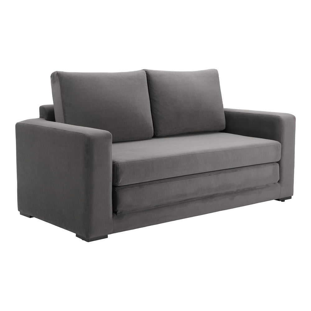 Sofá para Spa 2 Plazas - ZUO JIDE SLEEPER - Gris - Asiento y Respaldo Tapizados en Tela Tipo Terciopelo - 110292 - Zuo - NOGAL BEAT - Sillón Ocasional