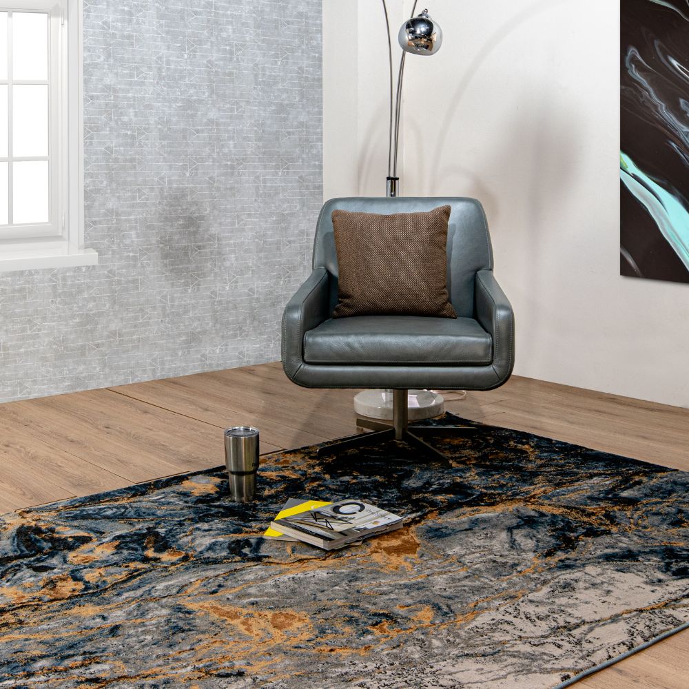 TAPETE LAVIN SIRIT T5127 | Tapete Decorativo para Recepción Hotel Hogar Departamento Sala | AZUL ORO | Varias Medidas | Rectangular | Interior - T5127-60 x 90 - LAVIN - NOGAL BEAT - Tapetes